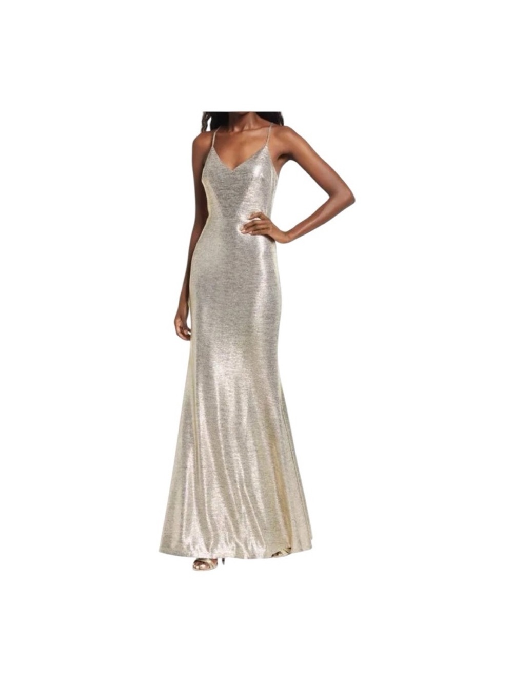 Lulus Came to Stun Shiny GOLD Mermaid Maxi Dress M